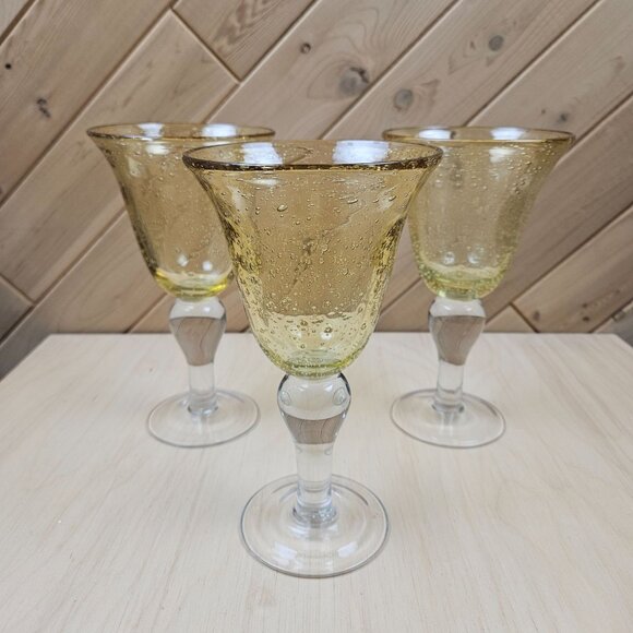 Set Of 3 Amber Water Goblet Iris Citrine by Artland Controlled Bubbles Margarita - Picture 1 of 6